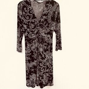 Nine West 3/4 Sleeve Dress. Black and Cream floral print. Women’s Size 14